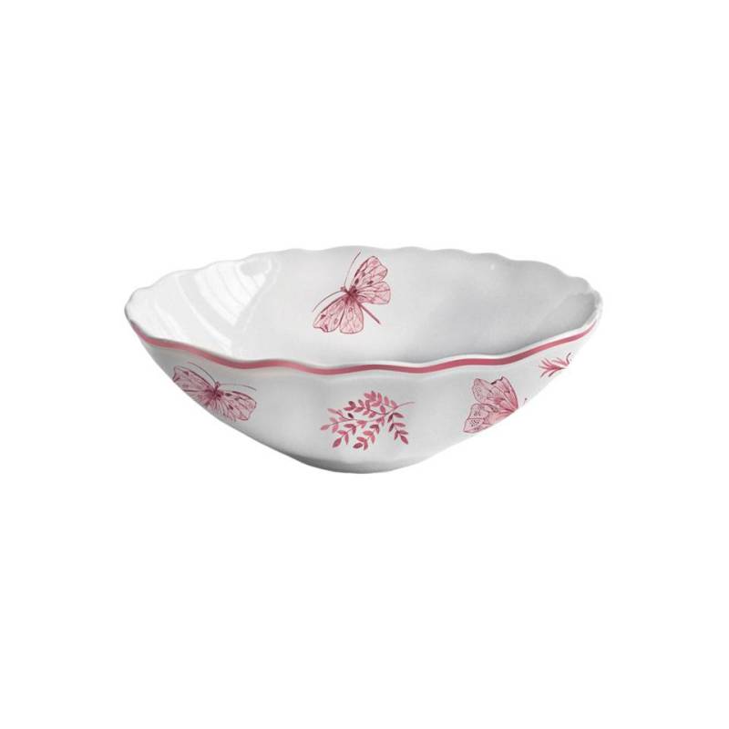 Sonia Pink Ensaladera de porcelana blanca y rosa con decoración de mariposas 22,5 cm