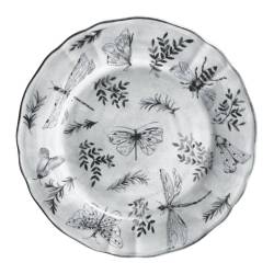 Plato llano Sonia Black de porcelana negra y blanca con decoración de mariposas cm 31
