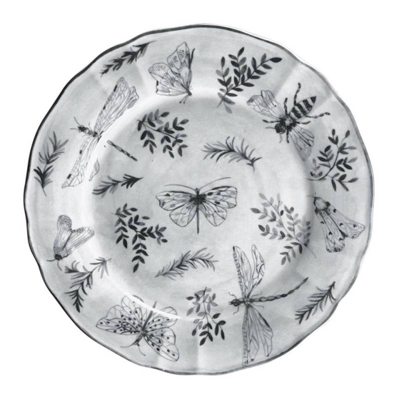 Assiette plate Sonia Black en porcelaine noire et blanche avec décor de papillons cm 31