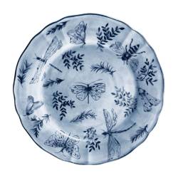 Plato llano de porcelana azul y blanca con decoración de mariposas Sonia Blue cm 31