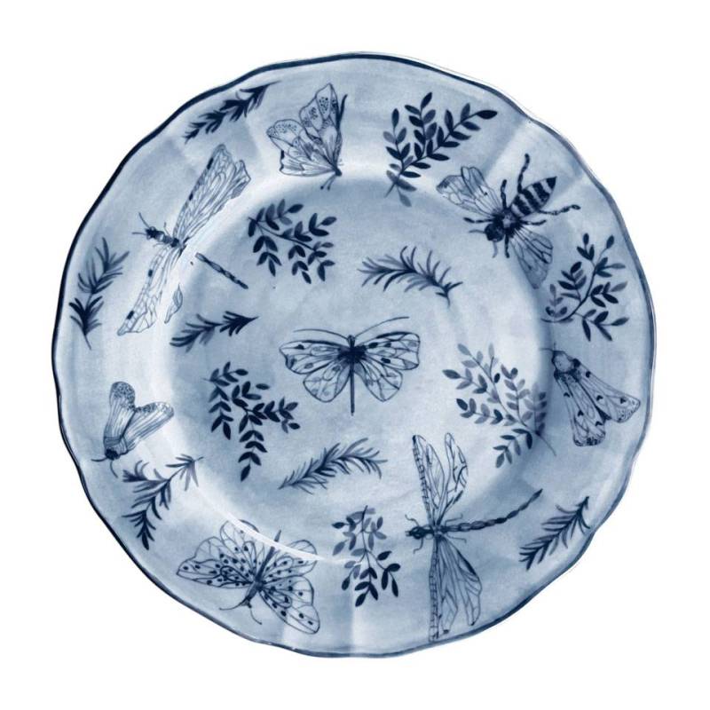 Sonia Blue Assiette plate en porcelaine bleue et blanche avec décor de papillons cm 31