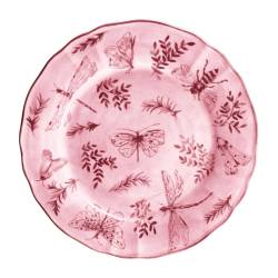 Plato llano Sonia Pink de porcelana blanca y rosa con decoración de mariposas cm 31