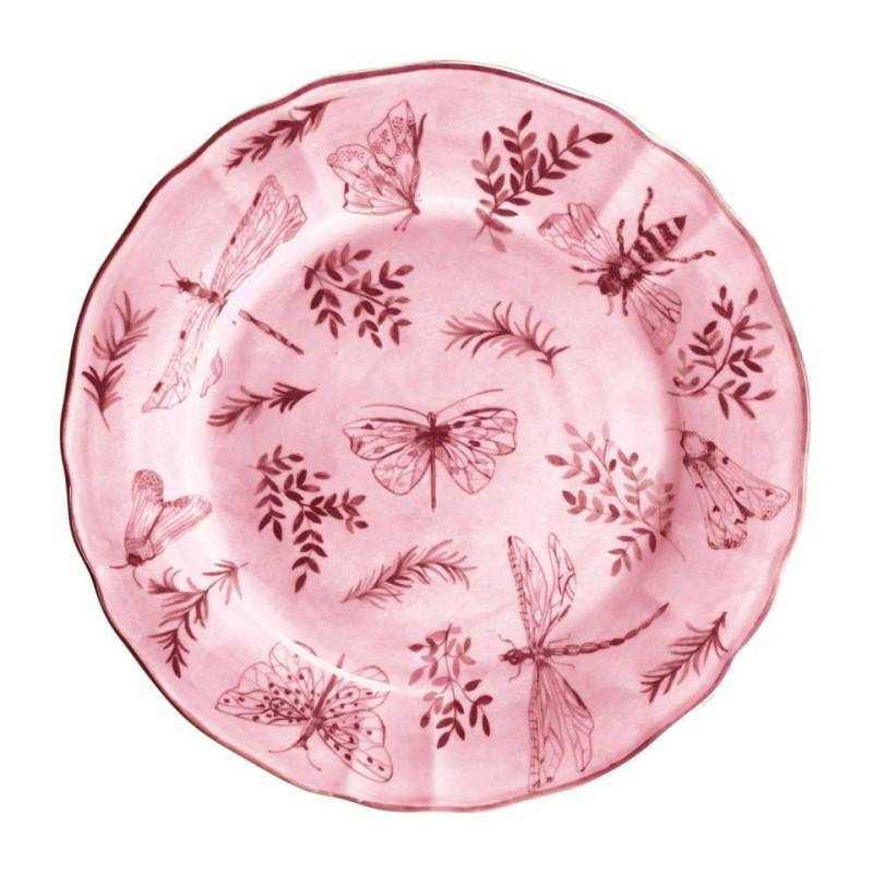 Sonia Assiette plate en porcelaine blanche et rose avec décoration papillon cm 31