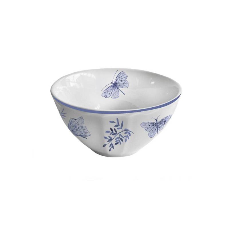 Sonia Bluein Bol de porcelana blanca y azul con decoración de mariposas 13 cm