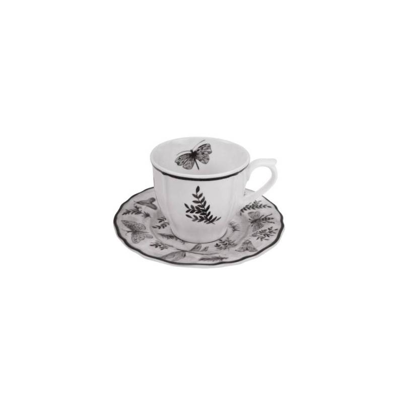 Sonia Black assiette et tasse à café en porcelaine noire et blanche avec décor de papillons cl 10