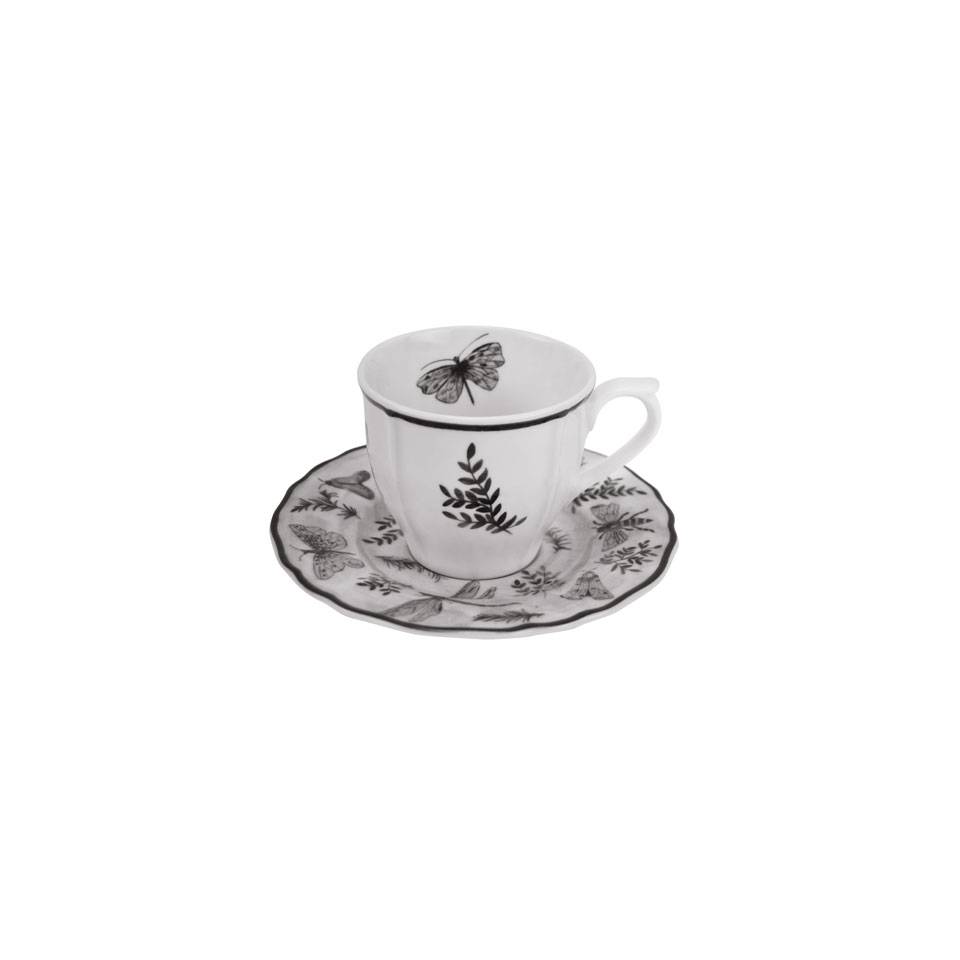 Sonia Black assiette et tasse à café en porcelaine noire et blanche avec décor de papillons cl 10