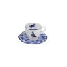 Taza y plato de café de porcelana blanca y azul Sonia Blue con decoración de mariposas cl 10