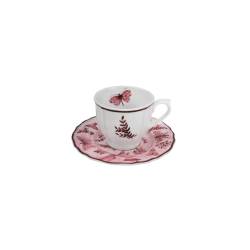 Sonia Pink Tasse et assiette à café en porcelaine blanche et rose avec décoration papillon cl 10