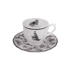 Sonia Black Tasse et assiette à thé en porcelaine blanche et noire avec décor de papillons cl 20