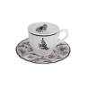 Taza y plato de té de porcelana blanca y negra Sonia Black con decoración de mariposas cl 20