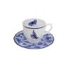 Tasse à thé et assiette Sonia Blue en porcelaine blanche et bleue à décor de papillons cl 20