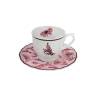 Tasse et assiette à thé en porcelaine blanche et rose Sonia Pink avec décor de papillons cl 20