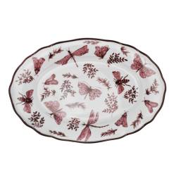 Sonia Plateau ovale en porcelaine blanche et rose avec décoration papillon 36x25 cm