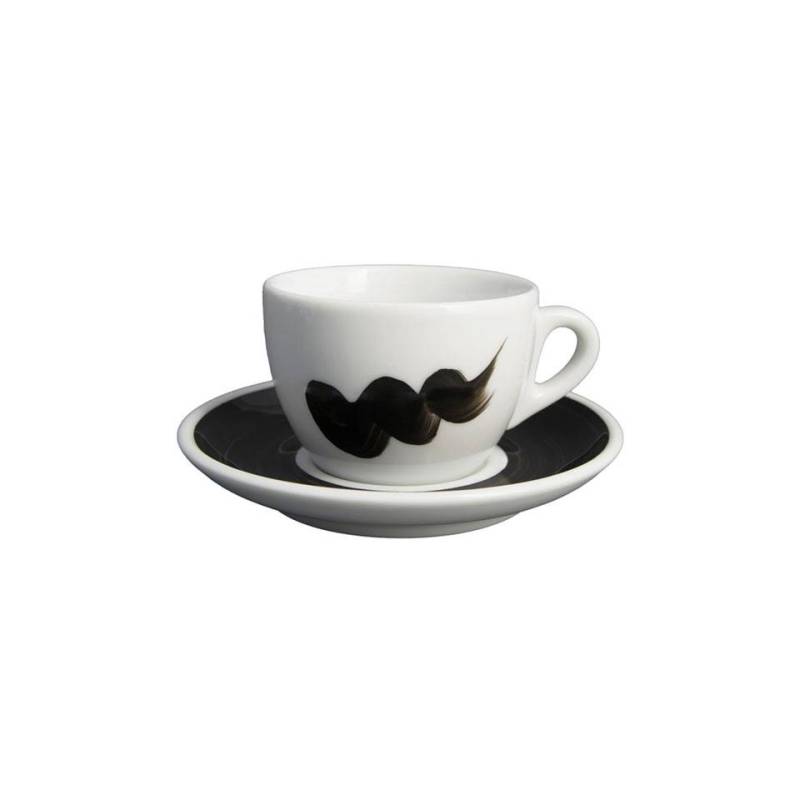 Verona Onda tasse et assiette à cappuccino en porcelaine noire et blanche cl 15