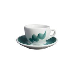 Verona Onda taza y plato capuchino porcelana blanca y verde cl 15