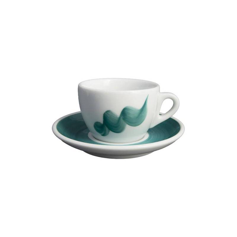 Verona Onda tasse et assiette à cappuccino en porcelaine blanche et verte cl 15