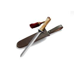 Espada sable champán con empuñadura de madera de olivo y funda de cuero cm 26