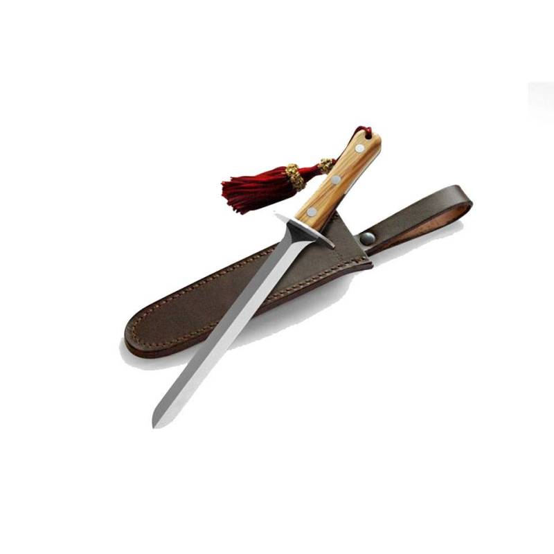 Espada sable champán con empuñadura de madera de olivo y funda de cuero cm 26