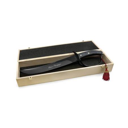 Sabre de sommelier avec manche en chêne et support en boîte noire cm 51