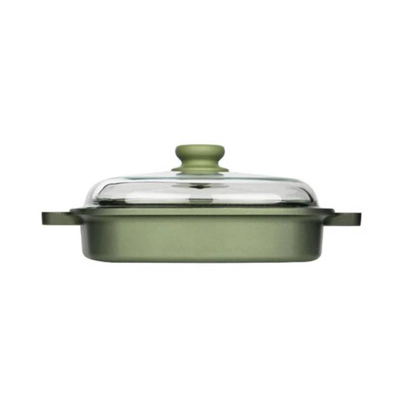 Green Risolì en aluminium antiadhésif avec couvercle pour induction cm 26x26