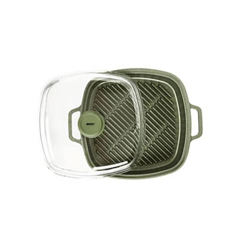 Green Risolì en aluminium antiadhésif avec couvercle pour induction cm 26x26