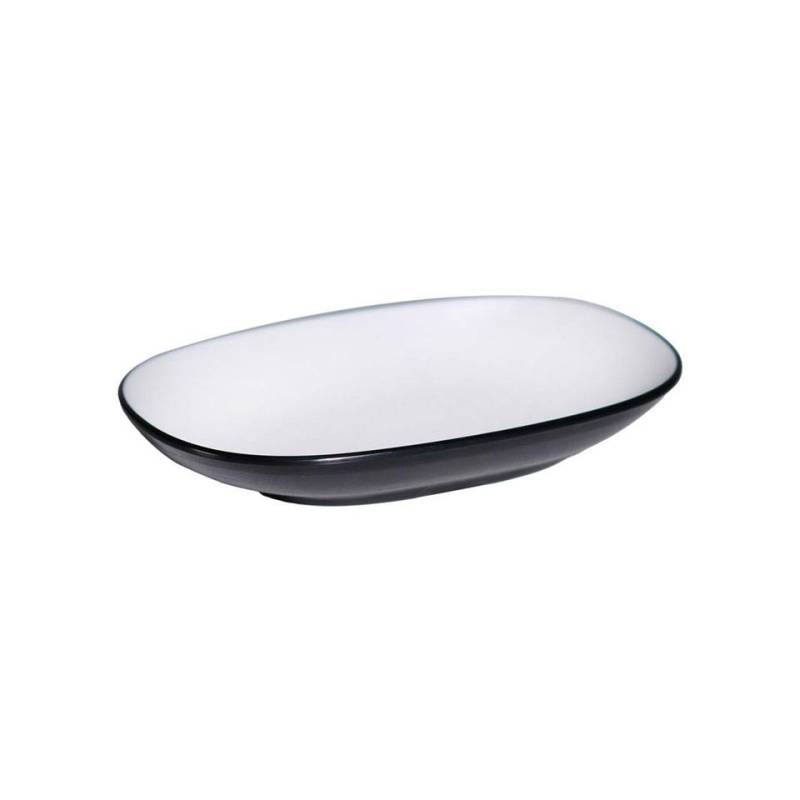 Bandeja ovalada de melamina blanca y negra 19,5x12,5x2,8 cm