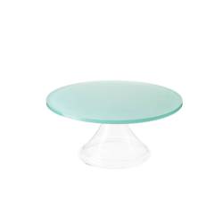 Porte-gâteau en satin vert et pmma transparent 32,5x14 cm