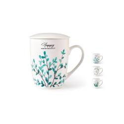 Taza de té de hierbas botánico con filtro en porcelana con decoraciones surtidas cl 35