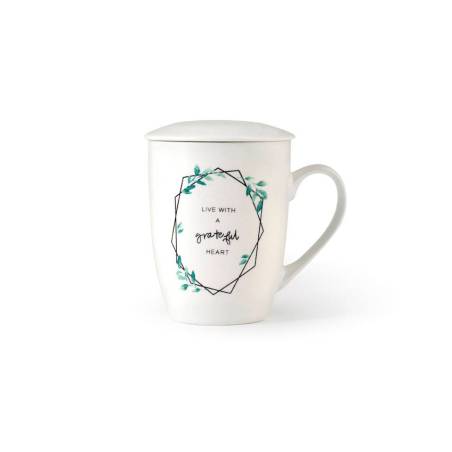 Taza de té de hierbas botánico con filtro en porcelana con decoraciones surtidas cl 35
