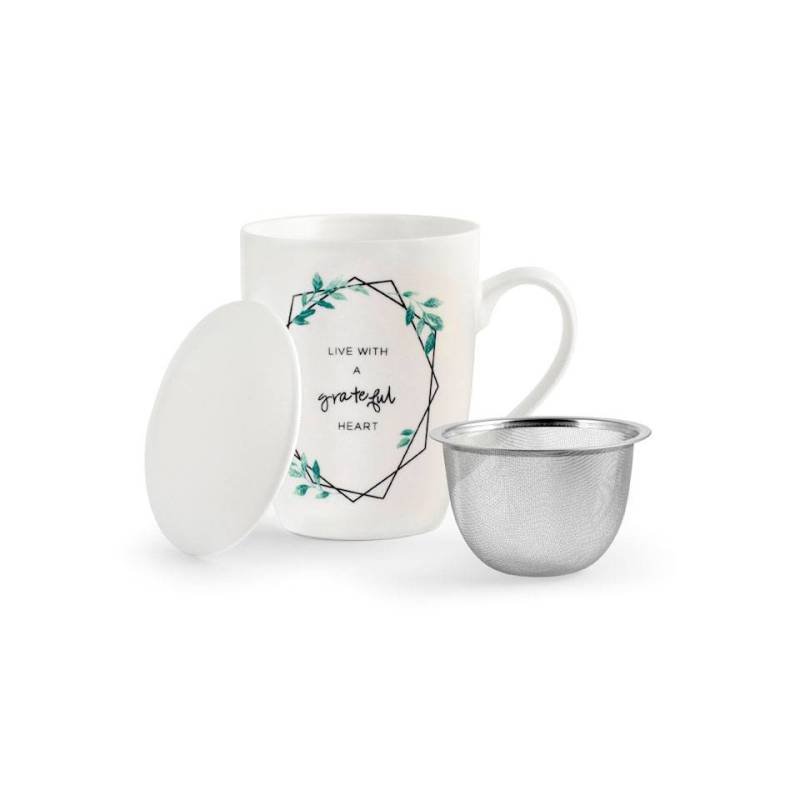 Tasse à tisane Botanic avec filtre en porcelaine avec décors assortis cl 35