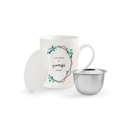 Tasse à tisane Botanic avec filtre en porcelaine avec décors assortis cl 35