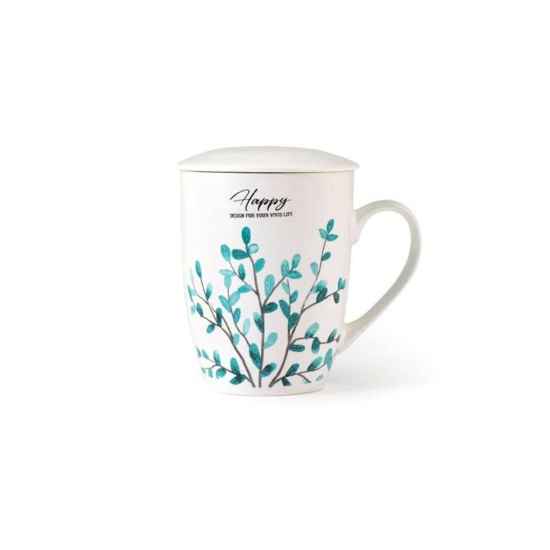 Tasse à tisane Botanic avec filtre en porcelaine avec décors assortis cl 35