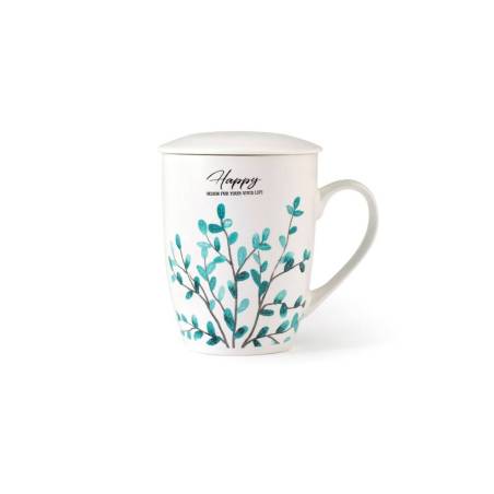 Taza de té de hierbas botánico con filtro en porcelana con decoraciones surtidas cl 35