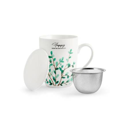 Tasse à tisane Botanic avec filtre en porcelaine avec décors assortis cl 35