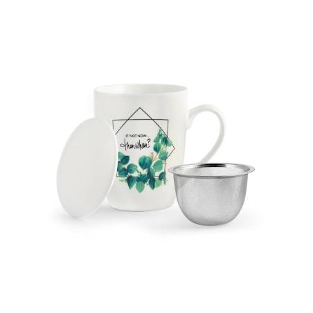 Taza de té de hierbas botánico con filtro en porcelana con decoraciones surtidas cl 35