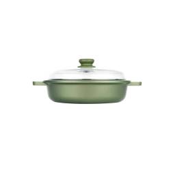 Green Risolì poêle à 2 poignées avec couvercle en aluminium antiadhésif pour induction cm 28