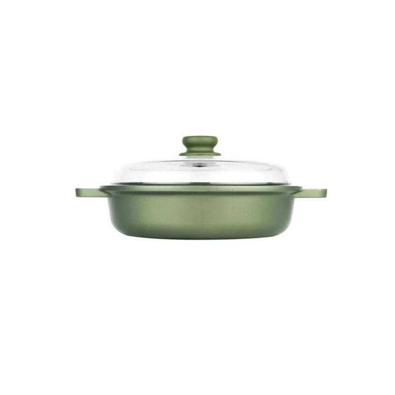 Green Risolì poêle à 2 poignées avec couvercle en aluminium antiadhésif pour induction cm 28