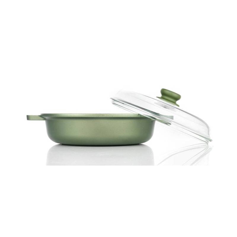 Green Risolì poêle à 2 poignées avec couvercle en aluminium antiadhésif pour induction cm 28