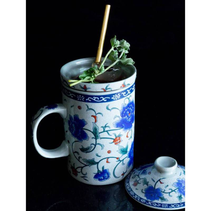 Taza de infusión Flor Oriental con filtro y tapa de porcelana cl 30