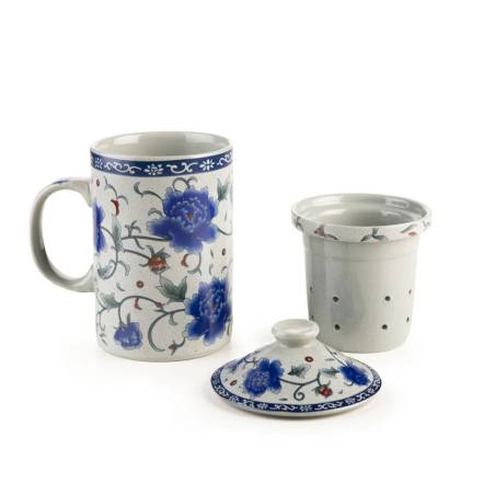 Taza de infusión Flor Oriental con filtro y tapa de porcelana cl 30