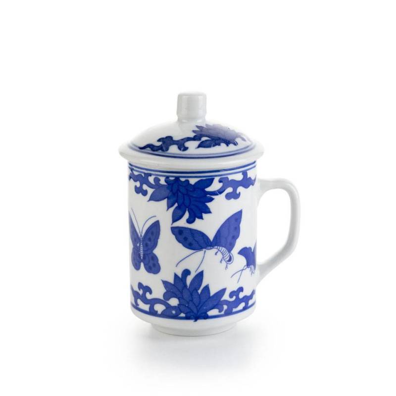 Tasse à tisane Butterfly Blue avec filtre et couvercle en porcelaine cl 30