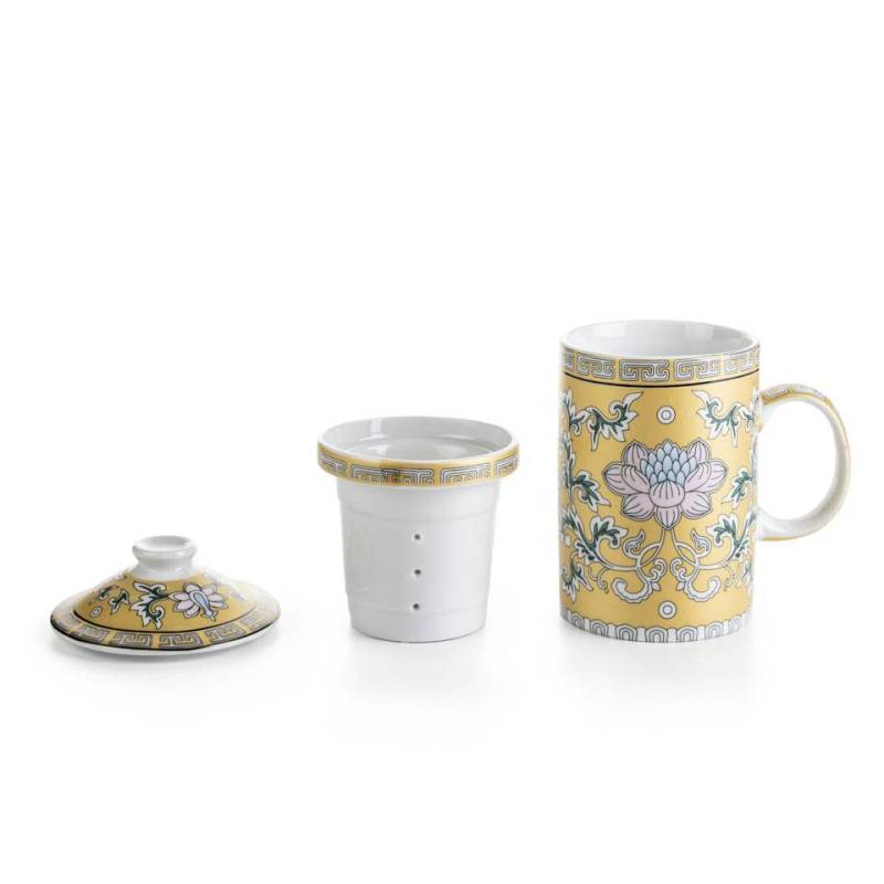 Tisane Golden Flower avec filtre et couvercle en porcelaine cl 30