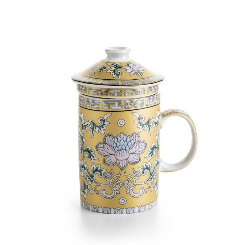 Tisane Golden Flower avec filtre et couvercle en porcelaine cl 30
