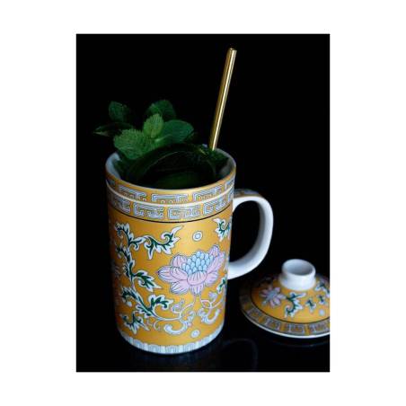 Tisane Golden Flower avec filtre et couvercle en porcelaine cl 30
