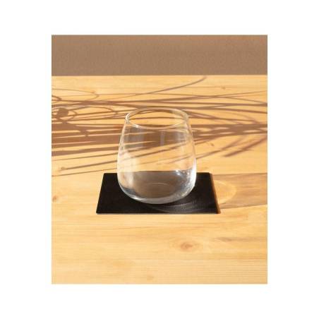 Posavasos rectangular Skinnatur de cuero reciclado negro carbón 13x10 cm