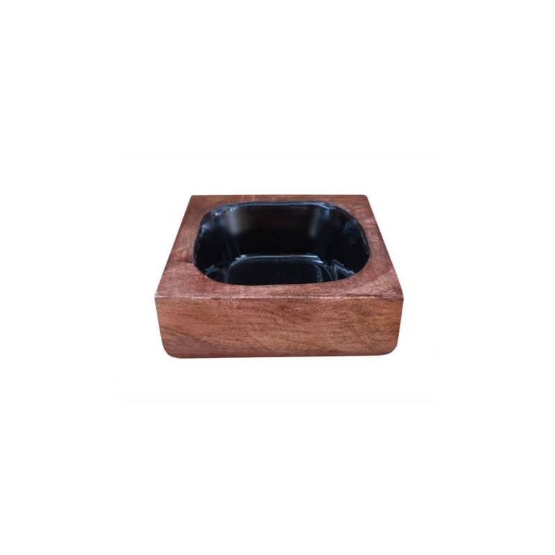 Taza cuadrada gandhara de madera y resina negra 10,3x10,3x4 cm