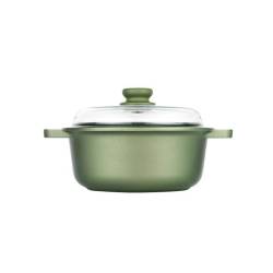 Green Risolì casserole moyenne 2 poignées avec couvercle en aluminium antiadhésif pour induction cm 24
