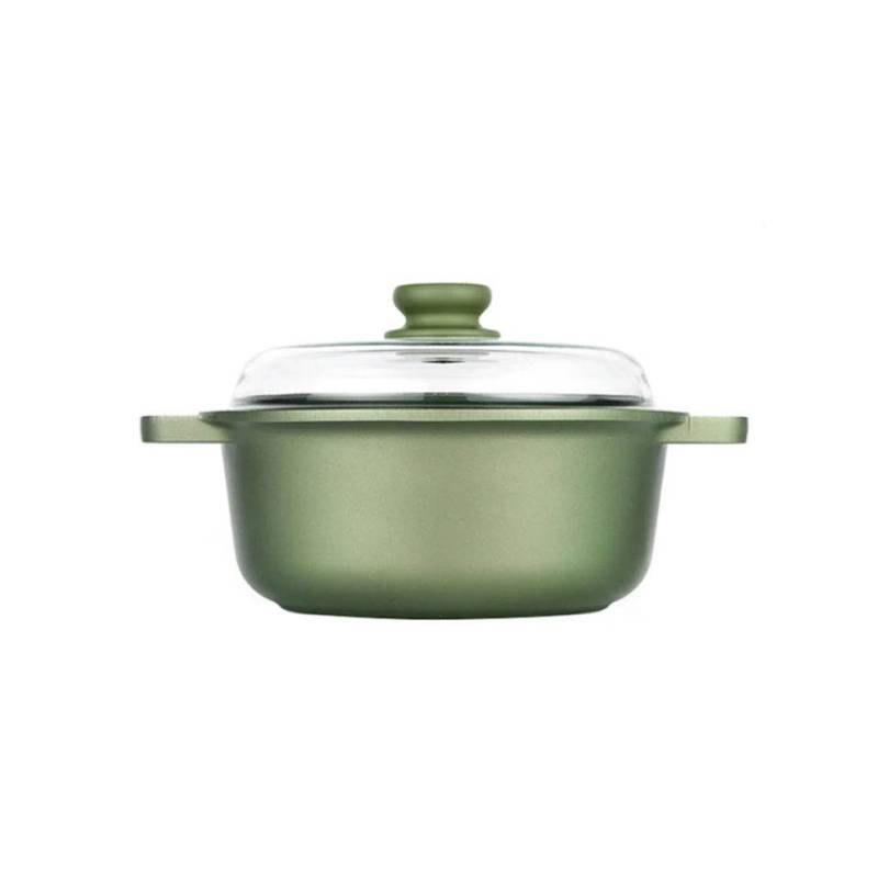Green Risolì casserole moyenne 2 poignées avec couvercle en aluminium antiadhésif pour induction cm 24