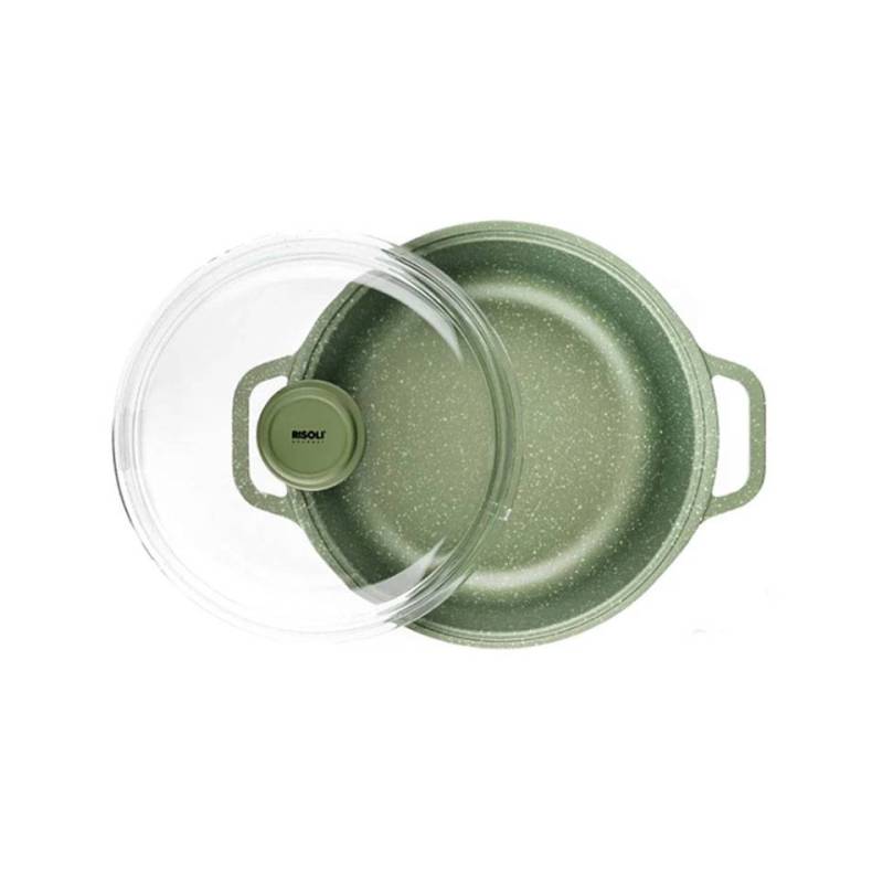 Green Risolì casserole moyenne 2 poignées avec couvercle en aluminium antiadhésif pour induction cm 24