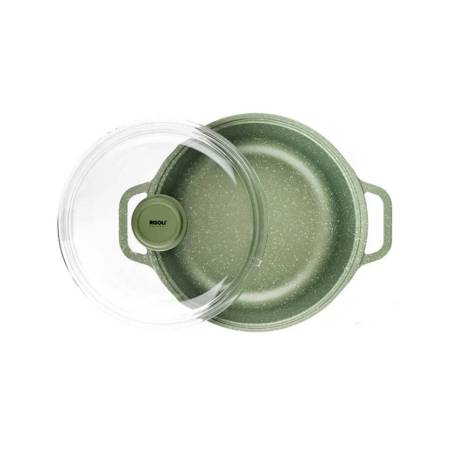 Green Risolì casserole moyenne 2 poignées avec couvercle en aluminium antiadhésif pour induction cm 24